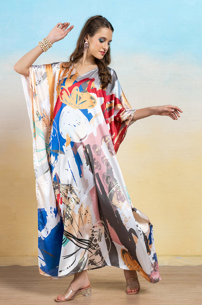 Fiery Blaze Soft Satin Women Dress Kaftan