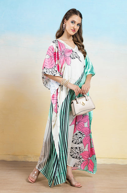 Petal Mirage Soft Satin Women Dress Kaftan