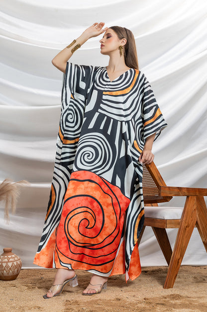 Monochrome Twist Soft Satin Women Dress Kaftan