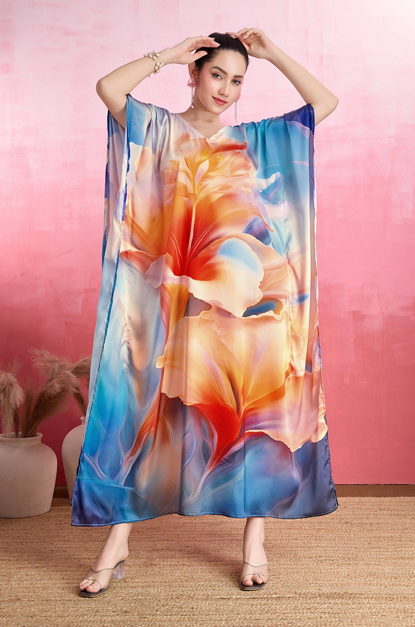 Blooming Azure Soft Satin Kaftan