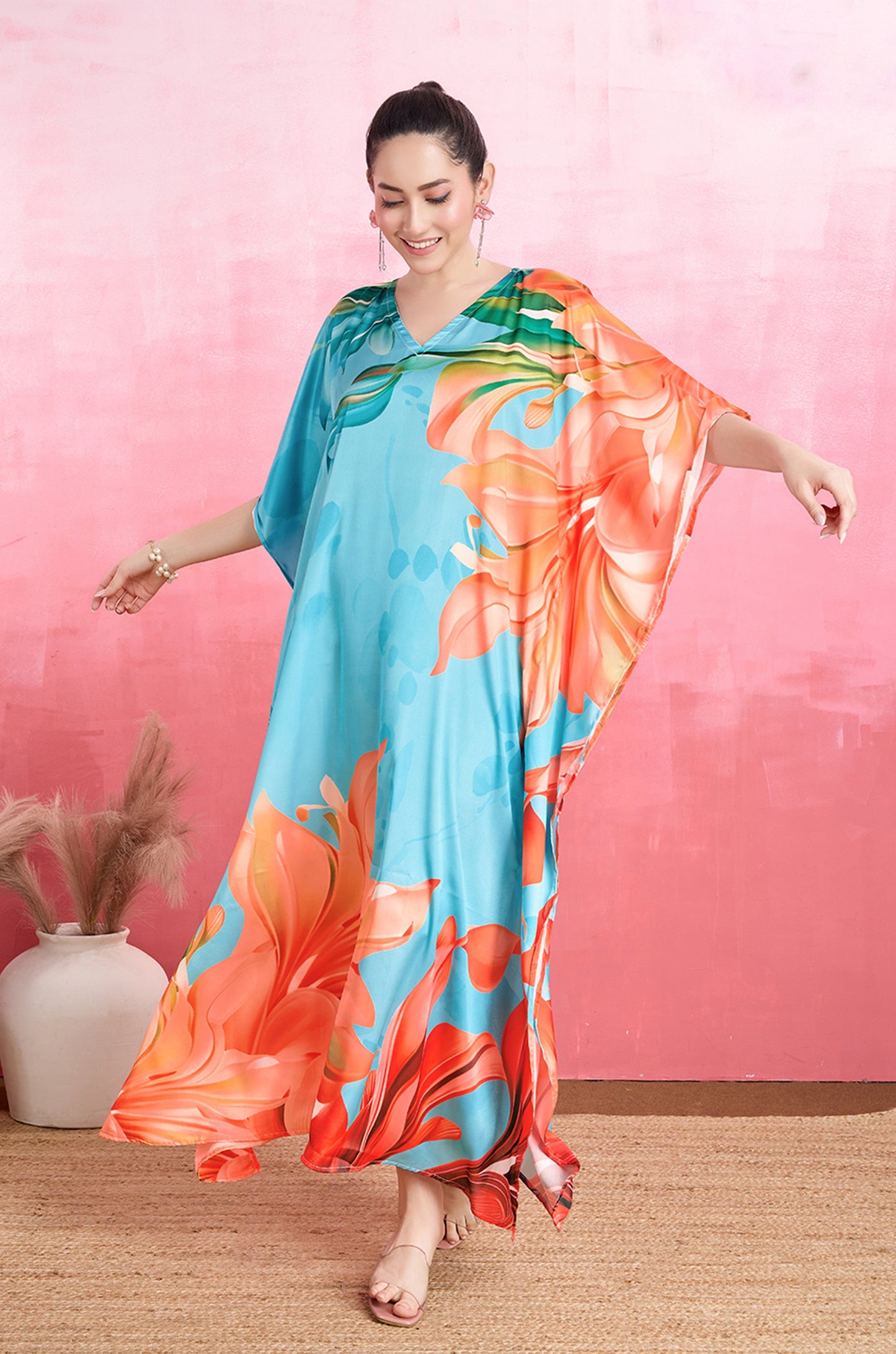 Tropical Paradise Soft Satin Kaftan