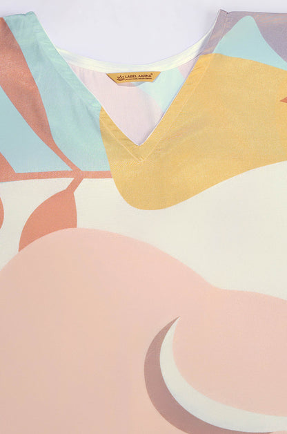 Rosy Mist Soft Satin Kaftan with Digital Print