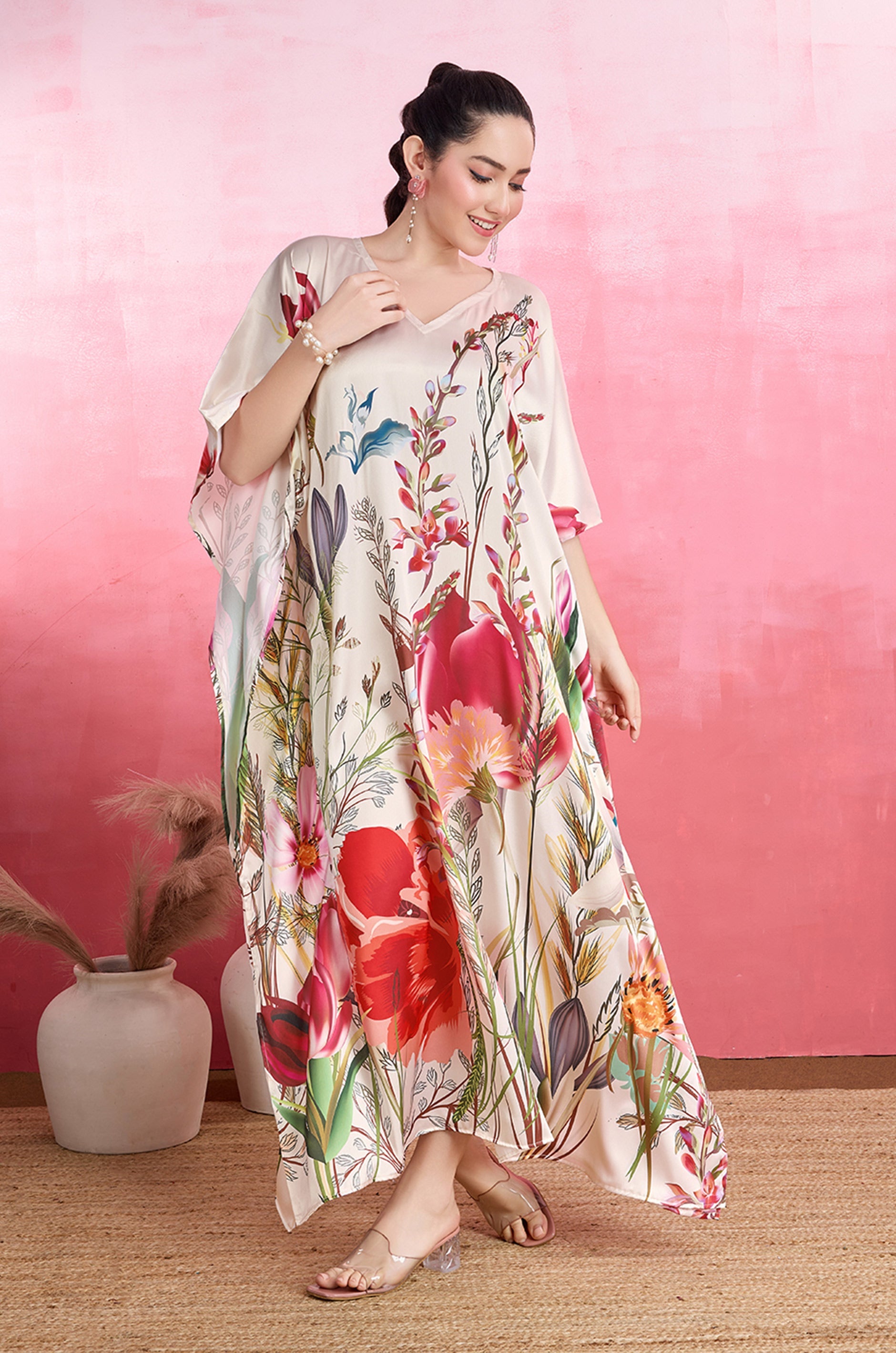 Garden Bloom Soft Satin Kaftan