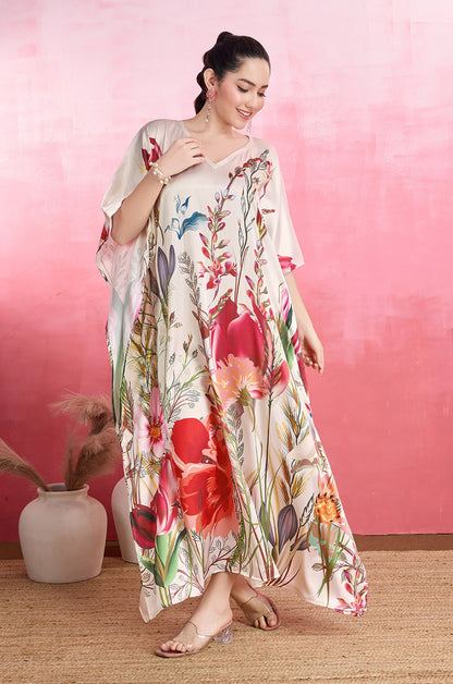 Garden Bloom Soft Satin Kaftan