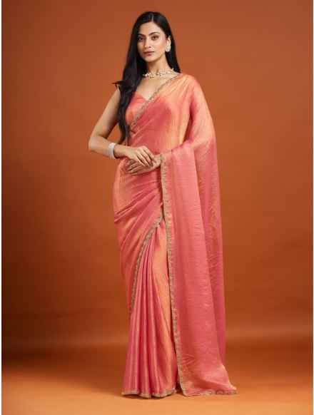 Soft Jimmy Choo Fandy Silk Saree With Hand Work Lace Boarder