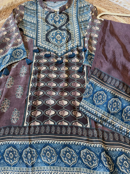 Brown Crepe Digital Print Cord Set
