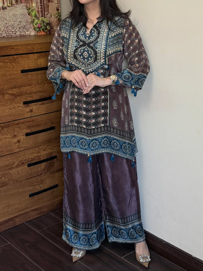 Brown Crepe Digital Print Cord Set
