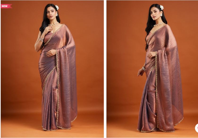 Soft Jimmy Choo Fandy Silk Saree With Hand Work Lace Boarder