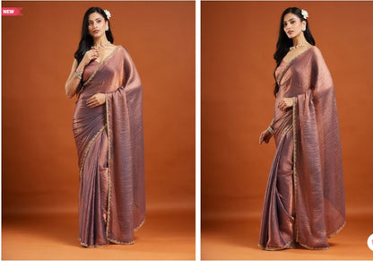 Soft Jimmy Choo Fandy Silk Saree With Hand Work Lace Boarder