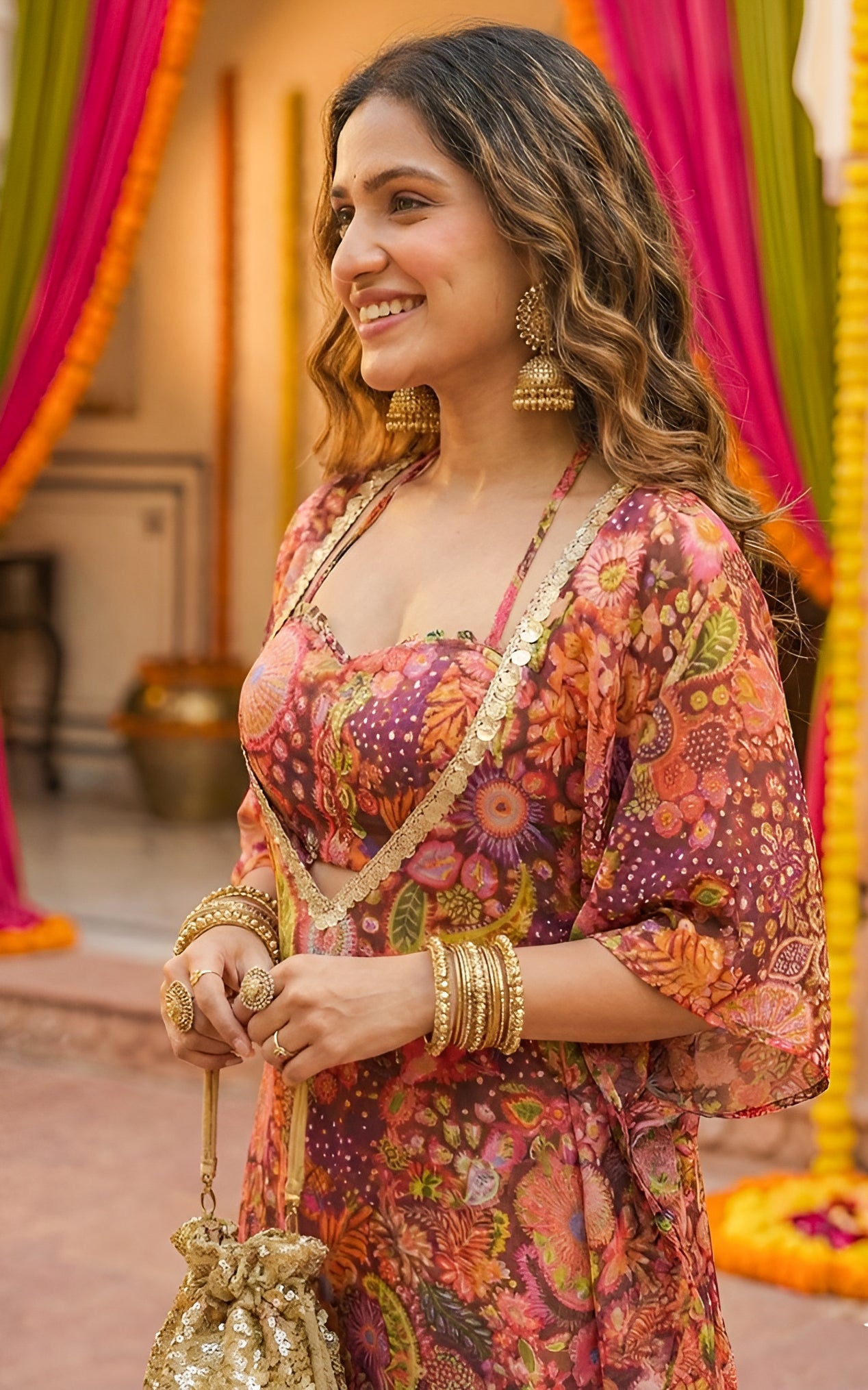 Purple Kitschy Print Crop Top and Sharara Set
