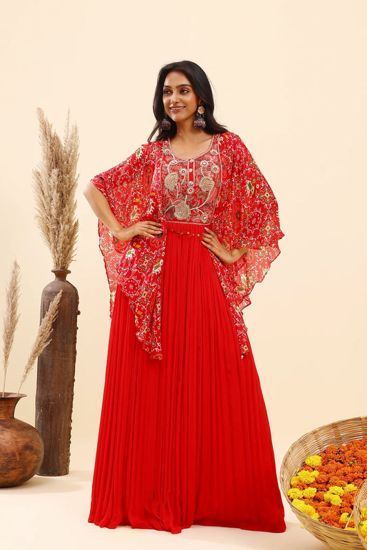Red Embroidered Ethnic Gown