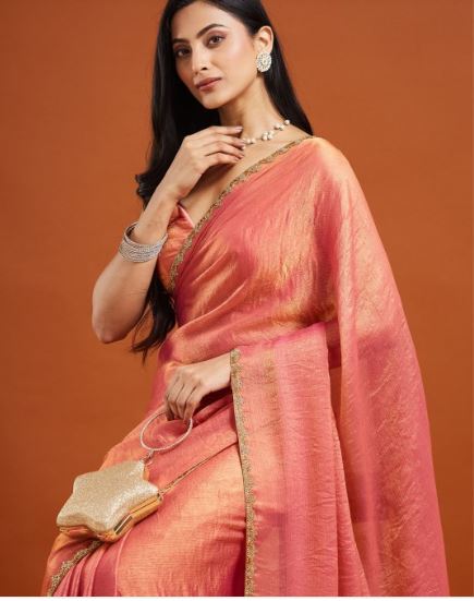 Soft Jimmy Choo Fandy Silk Saree With Hand Work Lace Boarder