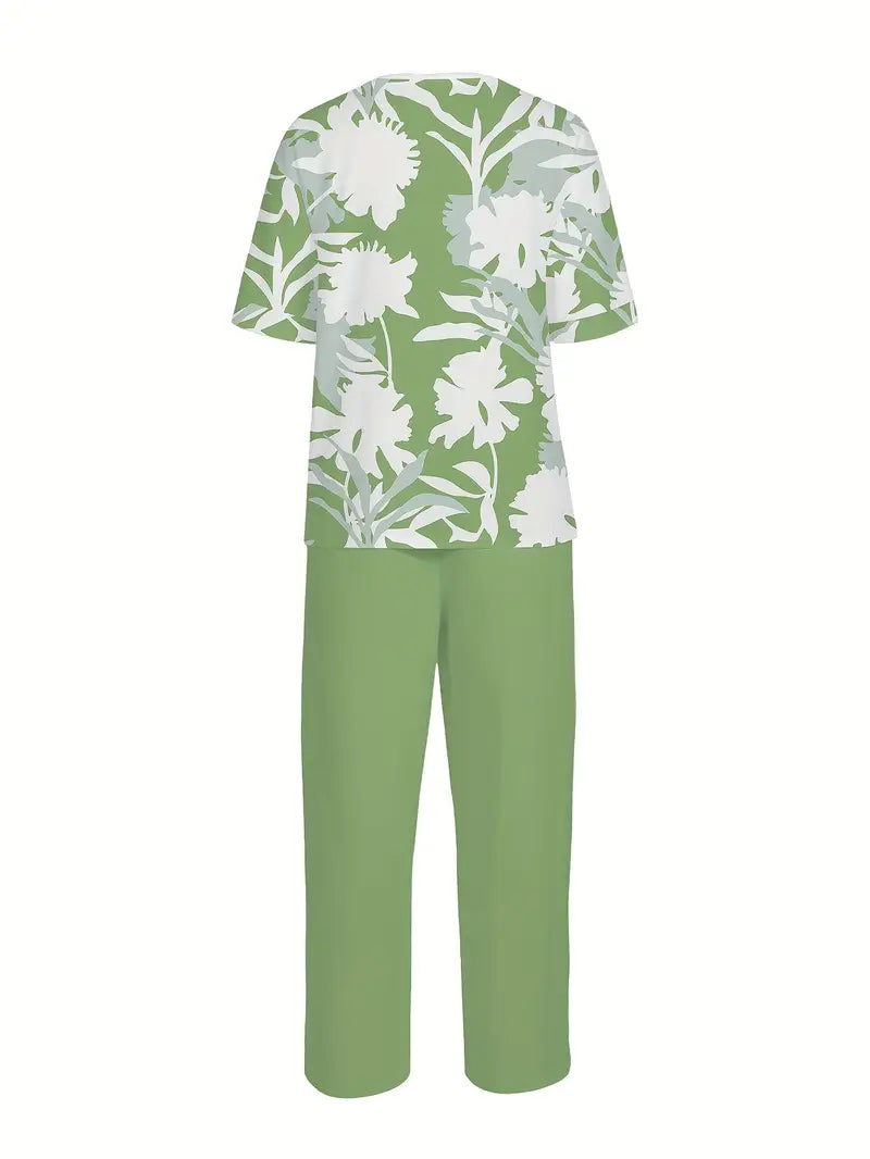 Refined Comfort Two-Piece Suit Half Sleeve T-shirt & Straight Leg Pants