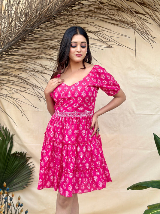 Pink Cotton Short Dress