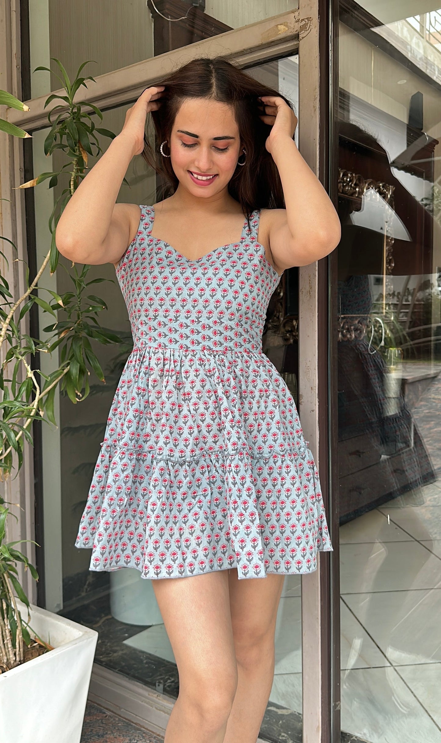 Blue Floral Skater Dress