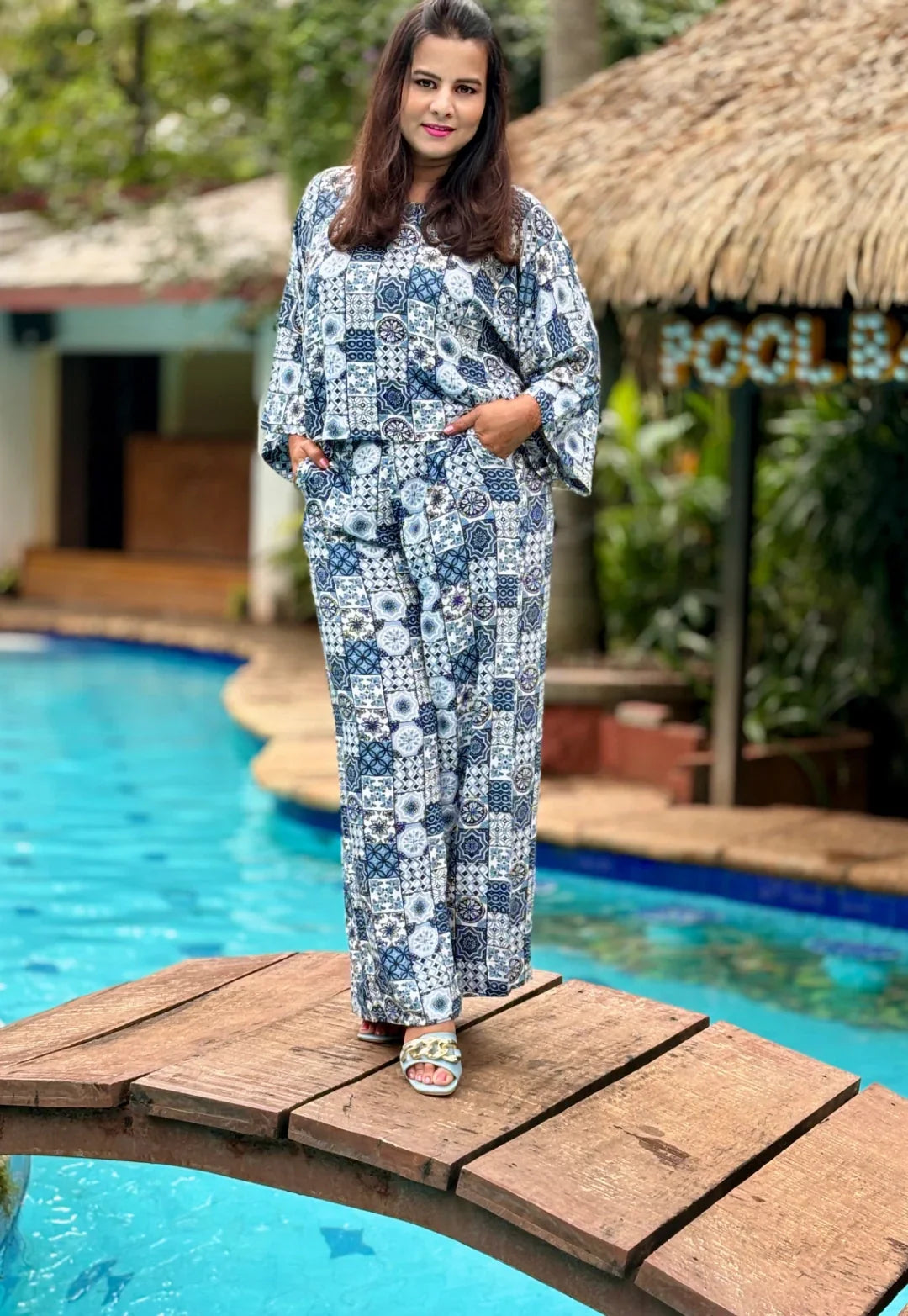 Printed Blue Cord Set