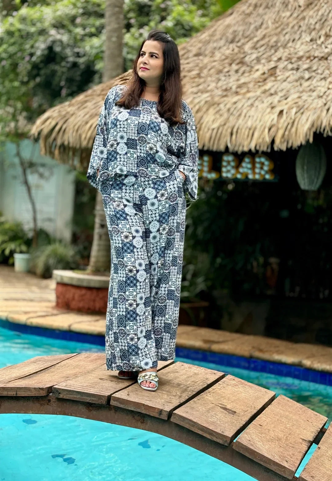 Printed Blue Cord Set