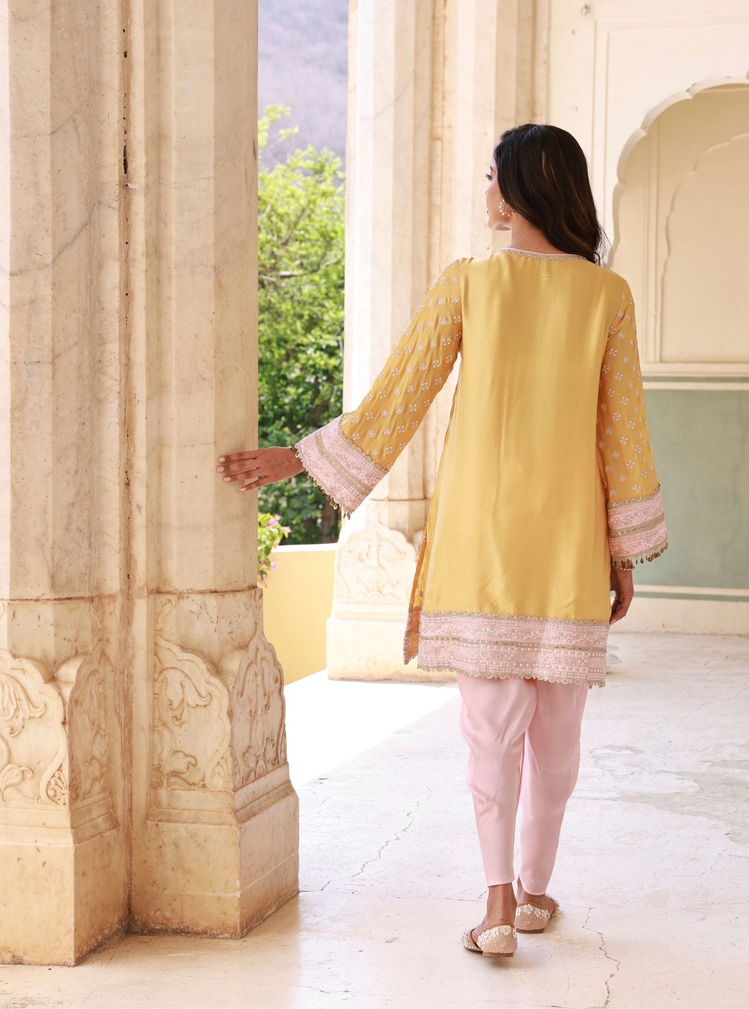 Survani Bemberg Satin Mustard Kurta Set