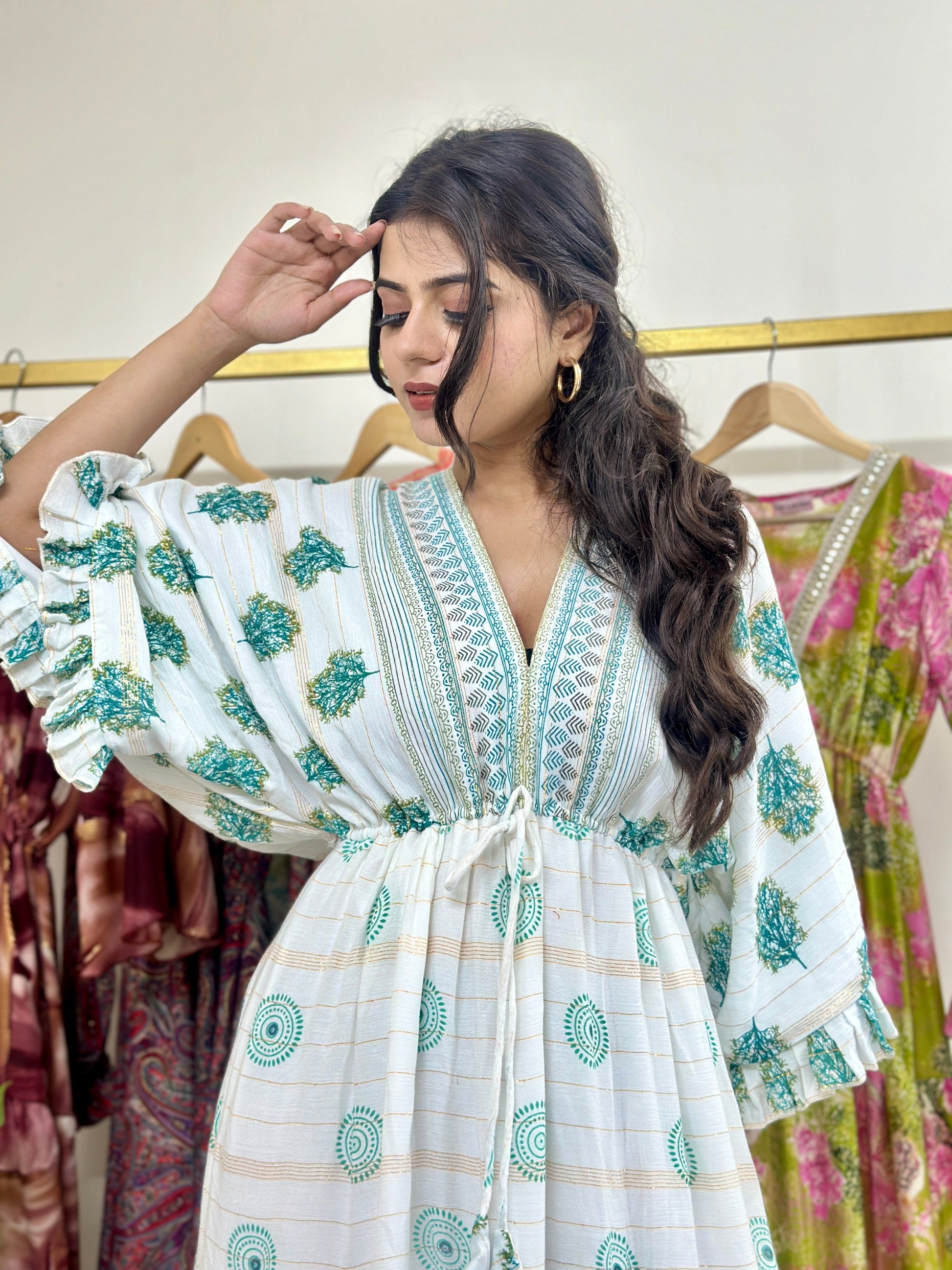 Kaftan Pattern Boho White Maxi Dress