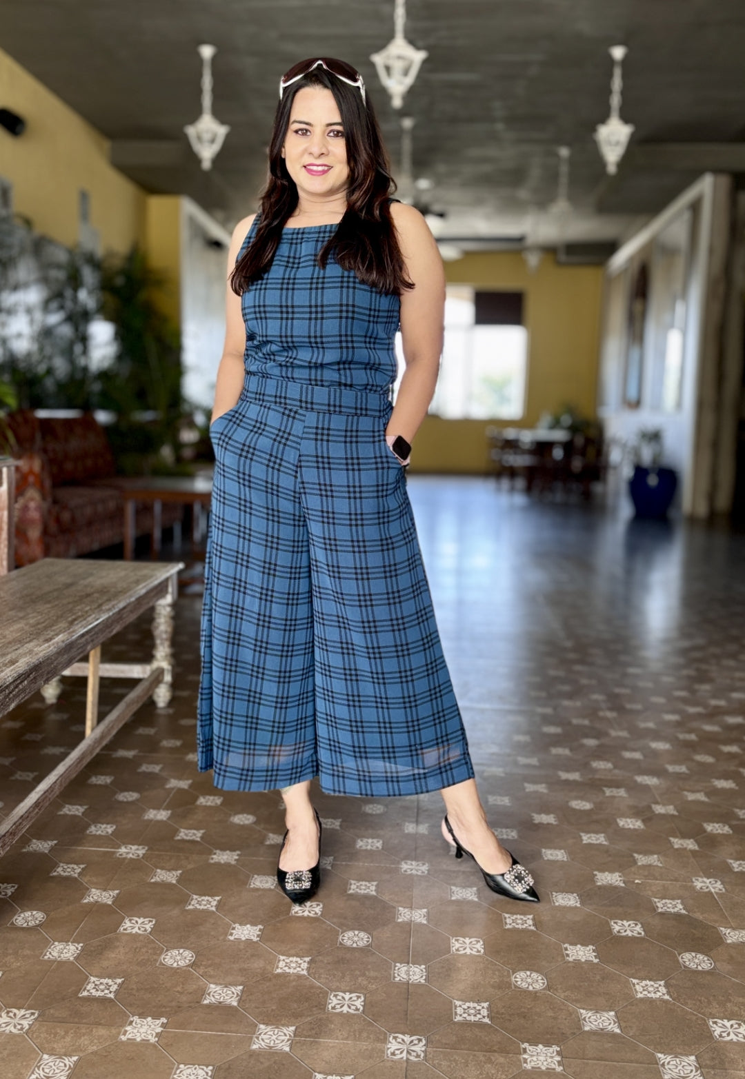 Blue Checked Georgette Cord Set