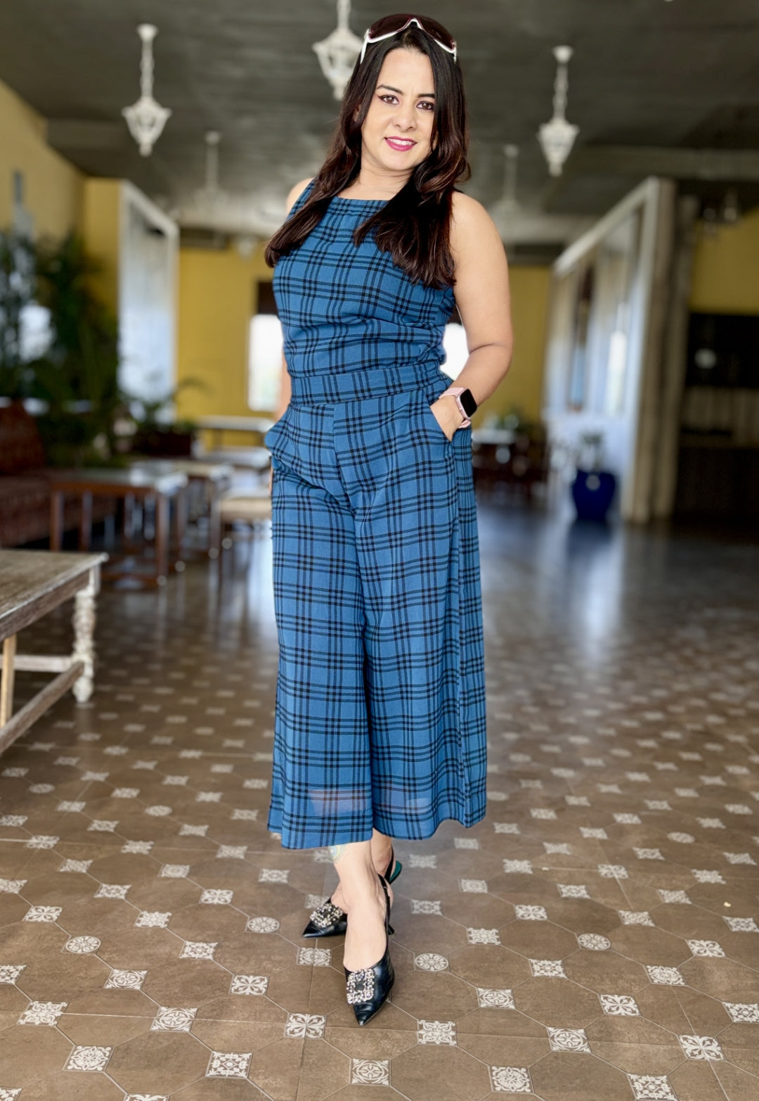 Blue Checked Georgette Cord Set