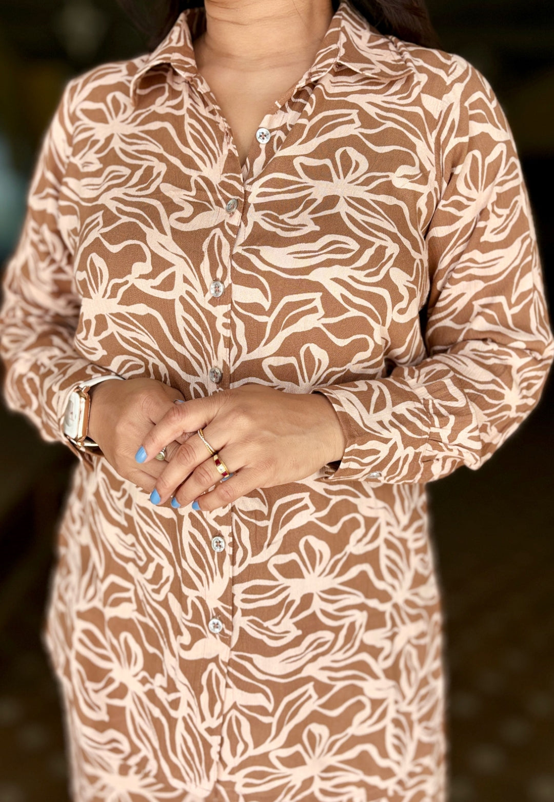 Printed Beige Cord Set