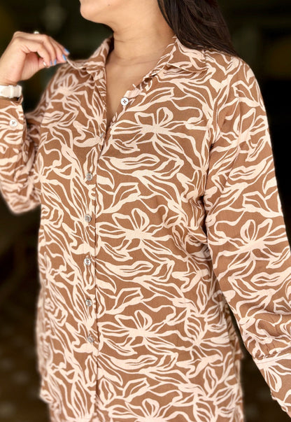 Printed Beige Cord Set