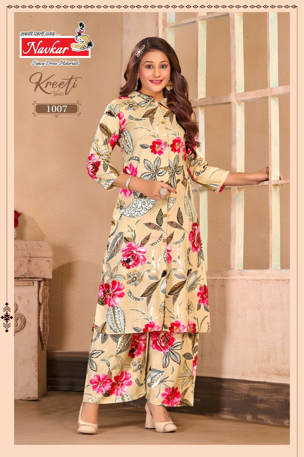 fancy and subtle floral design kurti pair