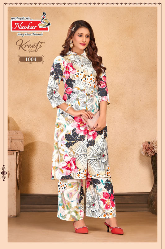fancy and subtle floral design kurti pair