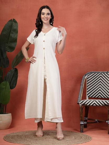 Indibelle Linen Touch Co-ord Set (Off White)