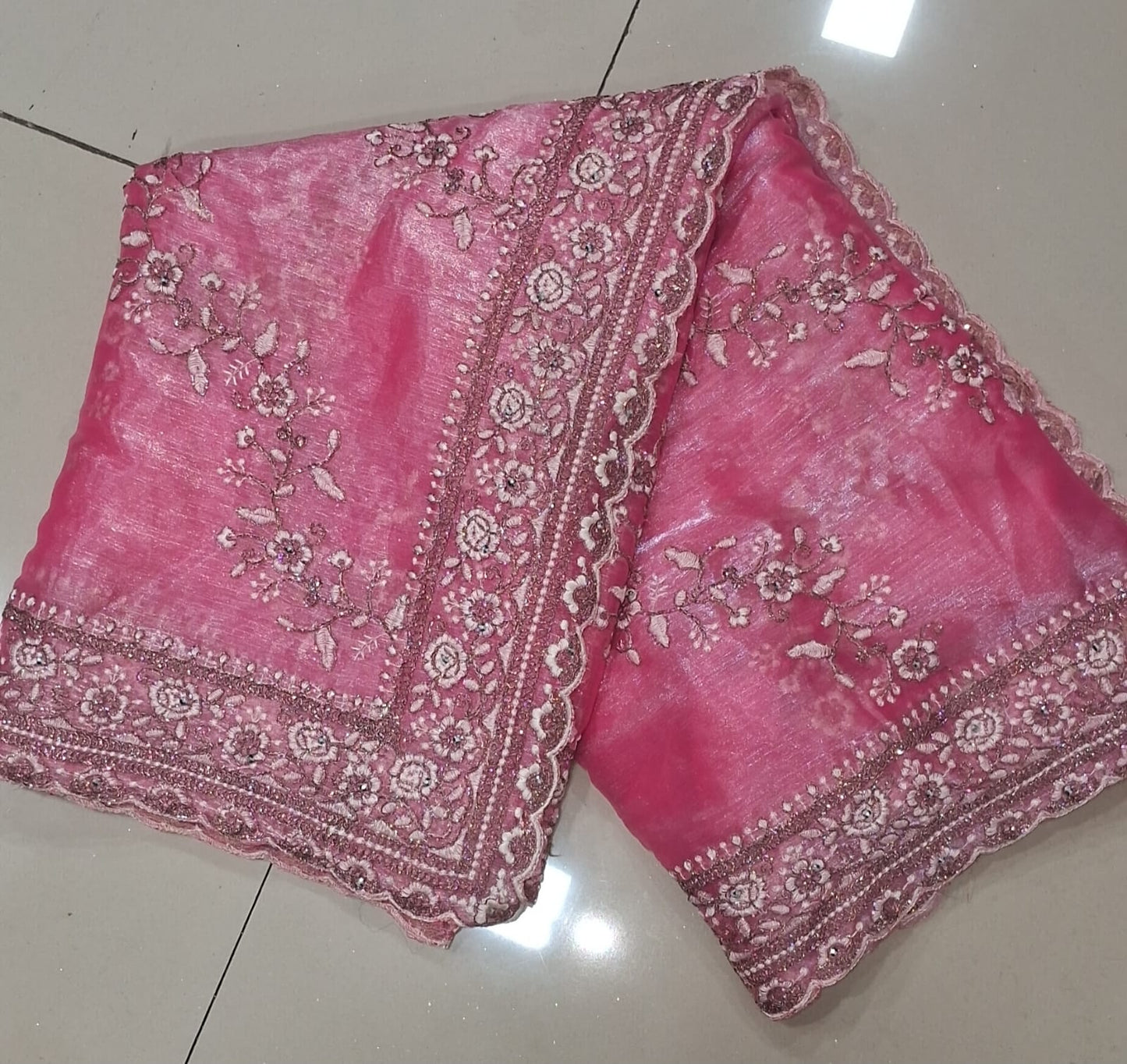 Pink Diamond Hand Work New Party Wear Launching Designer saree
