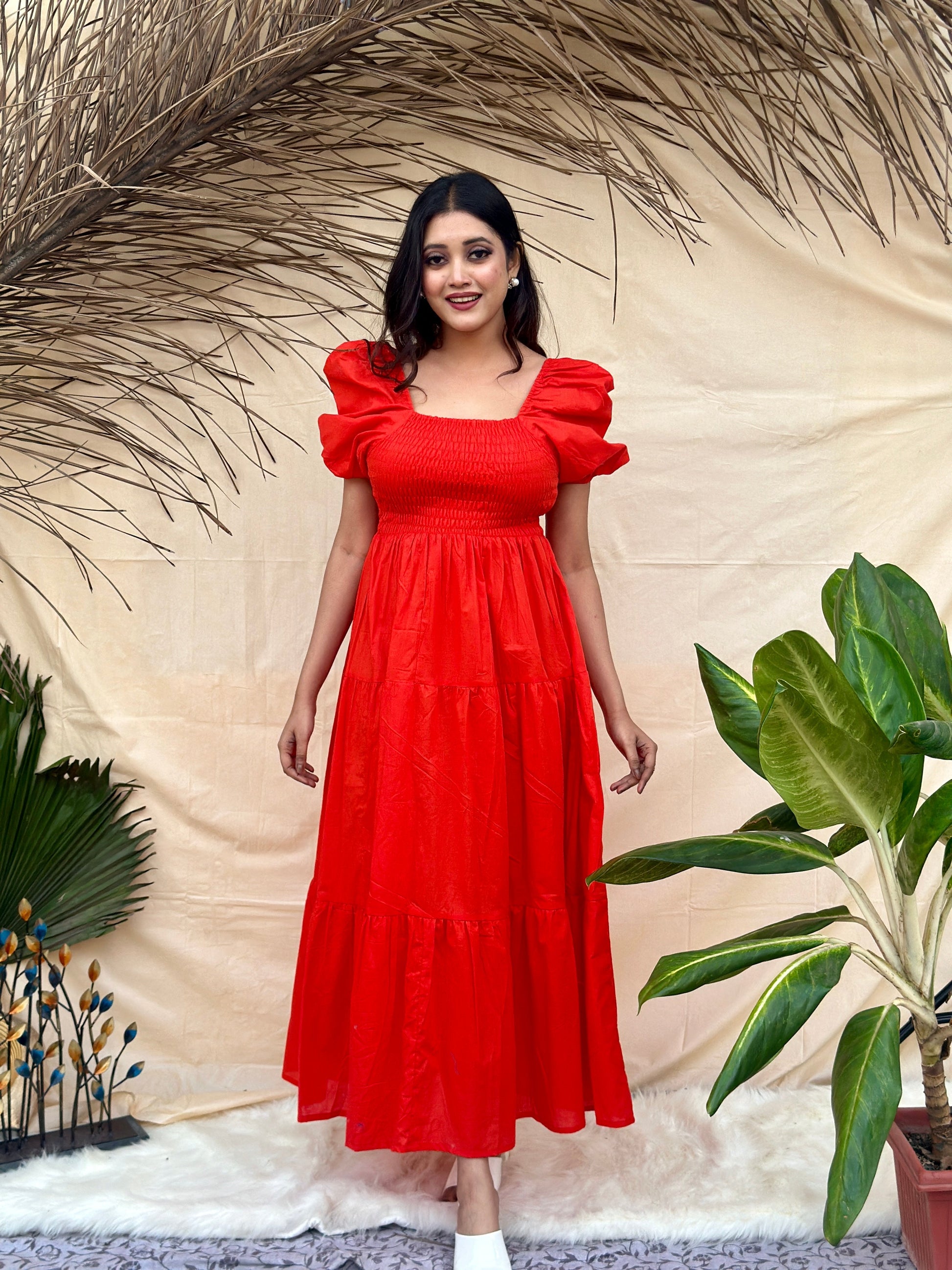 Stylish Red Cotton Maxi Dress