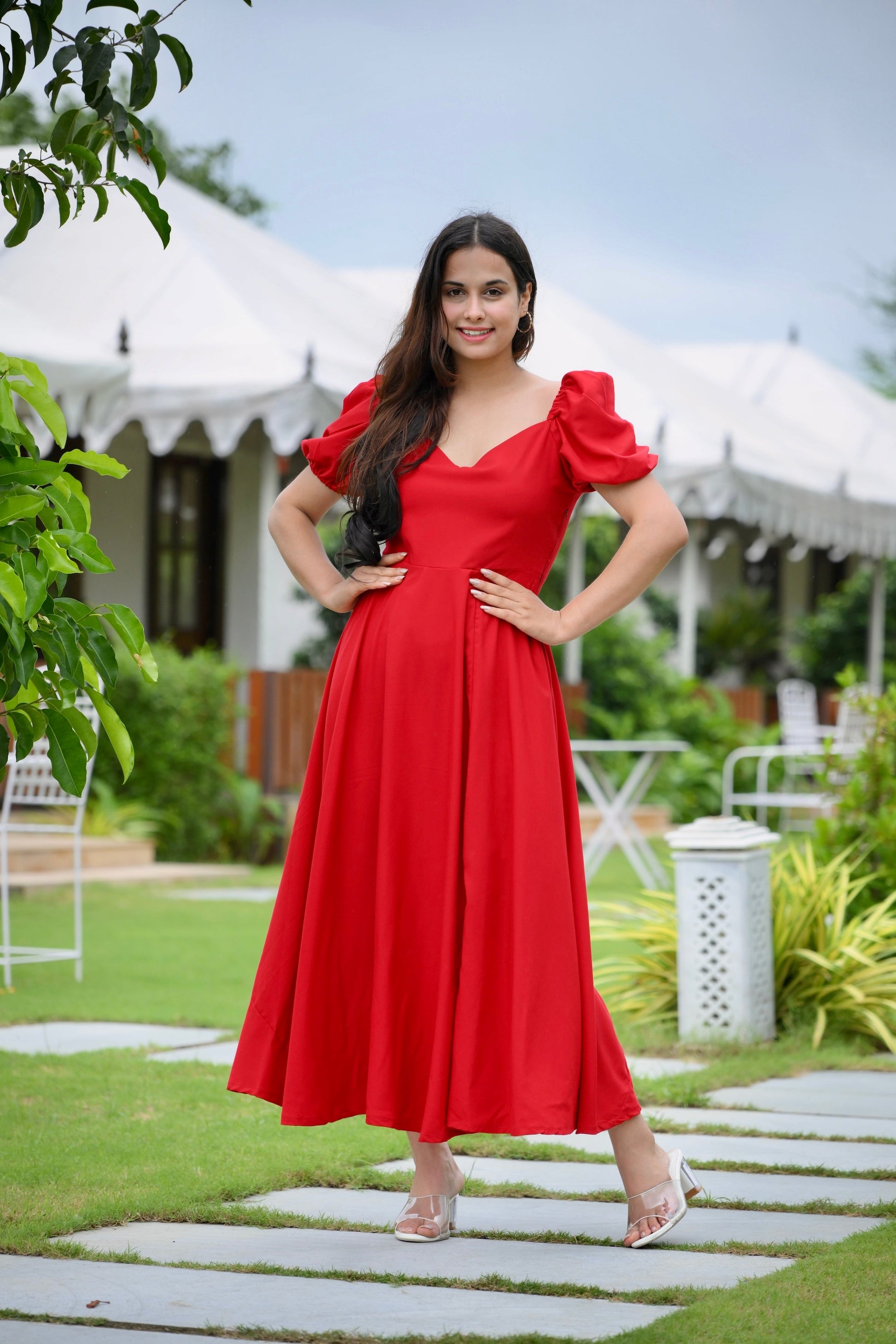 Red Slit Cotton Maxi Dress