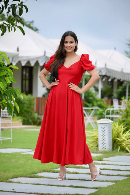 Red Slit Cotton Maxi Dress