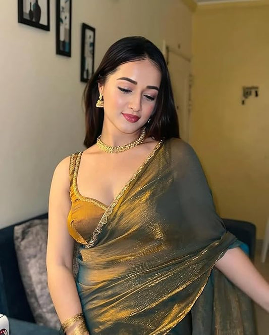 Soft Jimmy Choo Fandy Silk Saree With Hand Work Lace Boarder