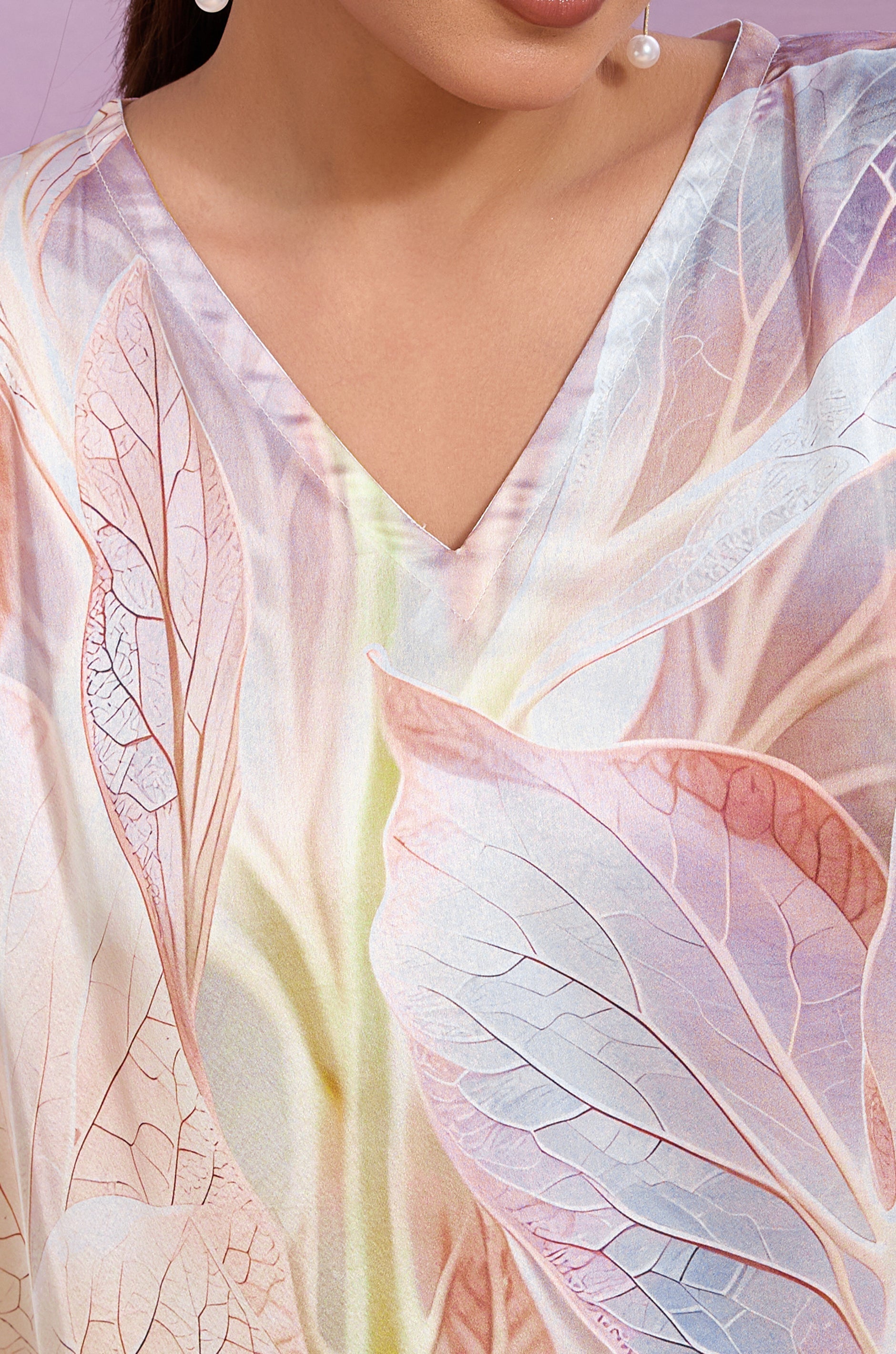 Maple Canopy Soft Satin Women Kaftan Dress with Digital Print