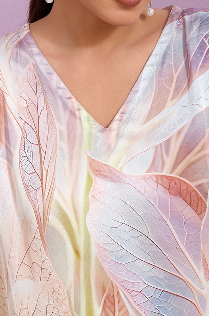 Maple Canopy Soft Satin Women Kaftan Dress with Digital Print