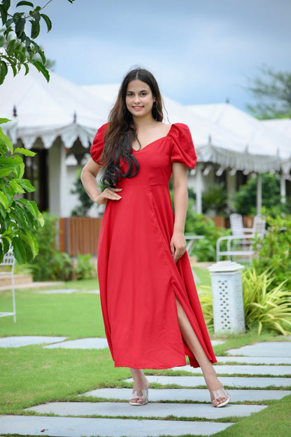 Red Slit Cotton Maxi Dress