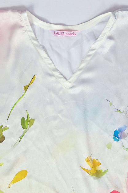 Bright Garland Soft Satin Women Kaftan Dress with Digital Print