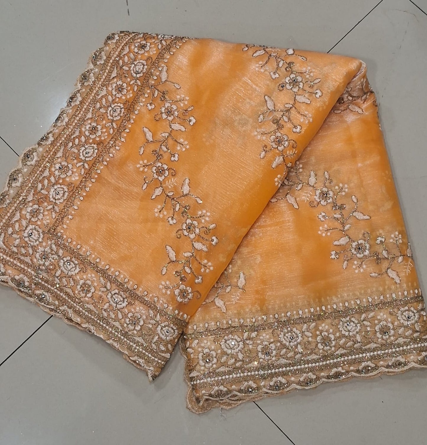 Yellow Diamond Hand Work New Party Wear Launching Designer saree