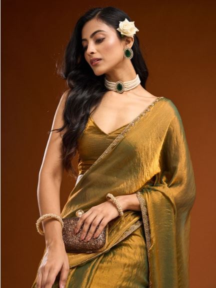 Soft Jimmy Choo Fandy Silk Saree With Hand Work Lace Boarder