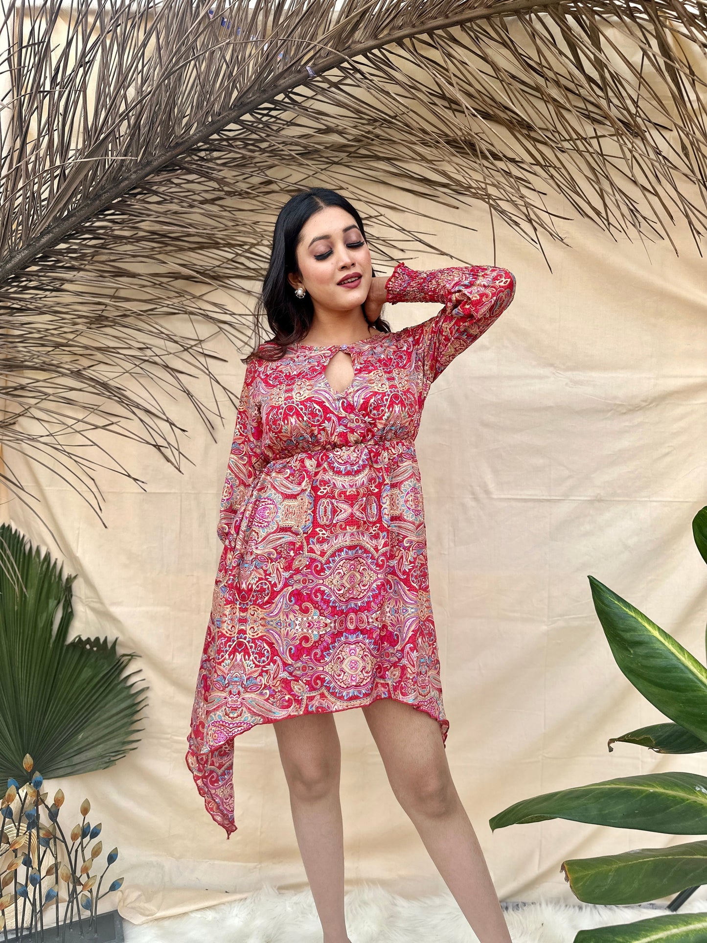 Red Printed Short Dress