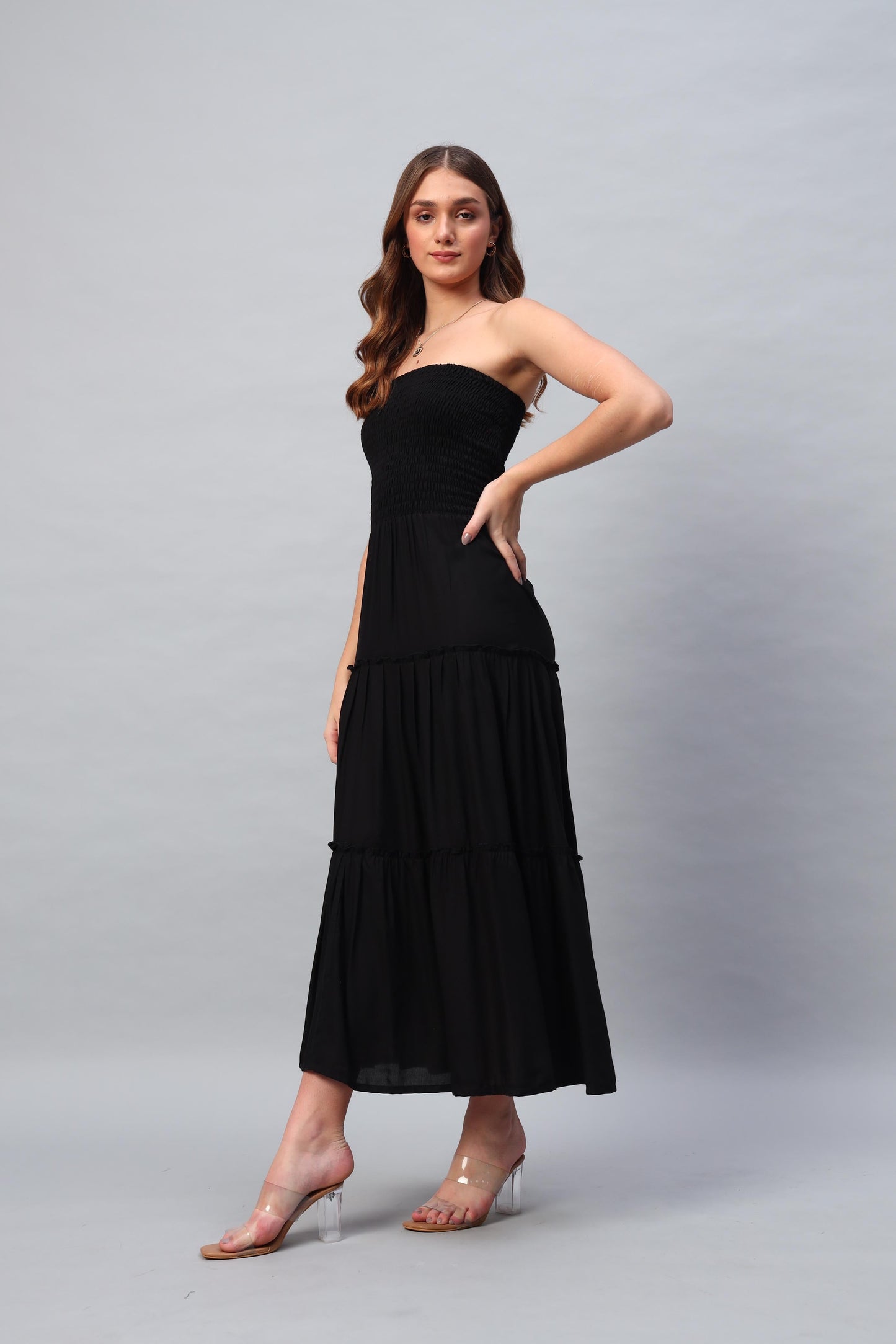 Black Shoulder Less Maxi Dress