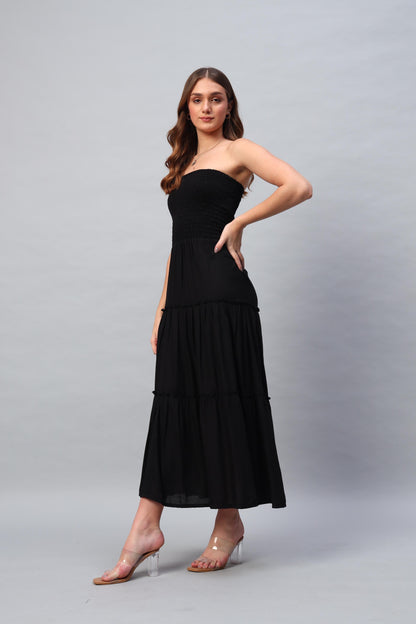 Black Shoulder Less Maxi Dress