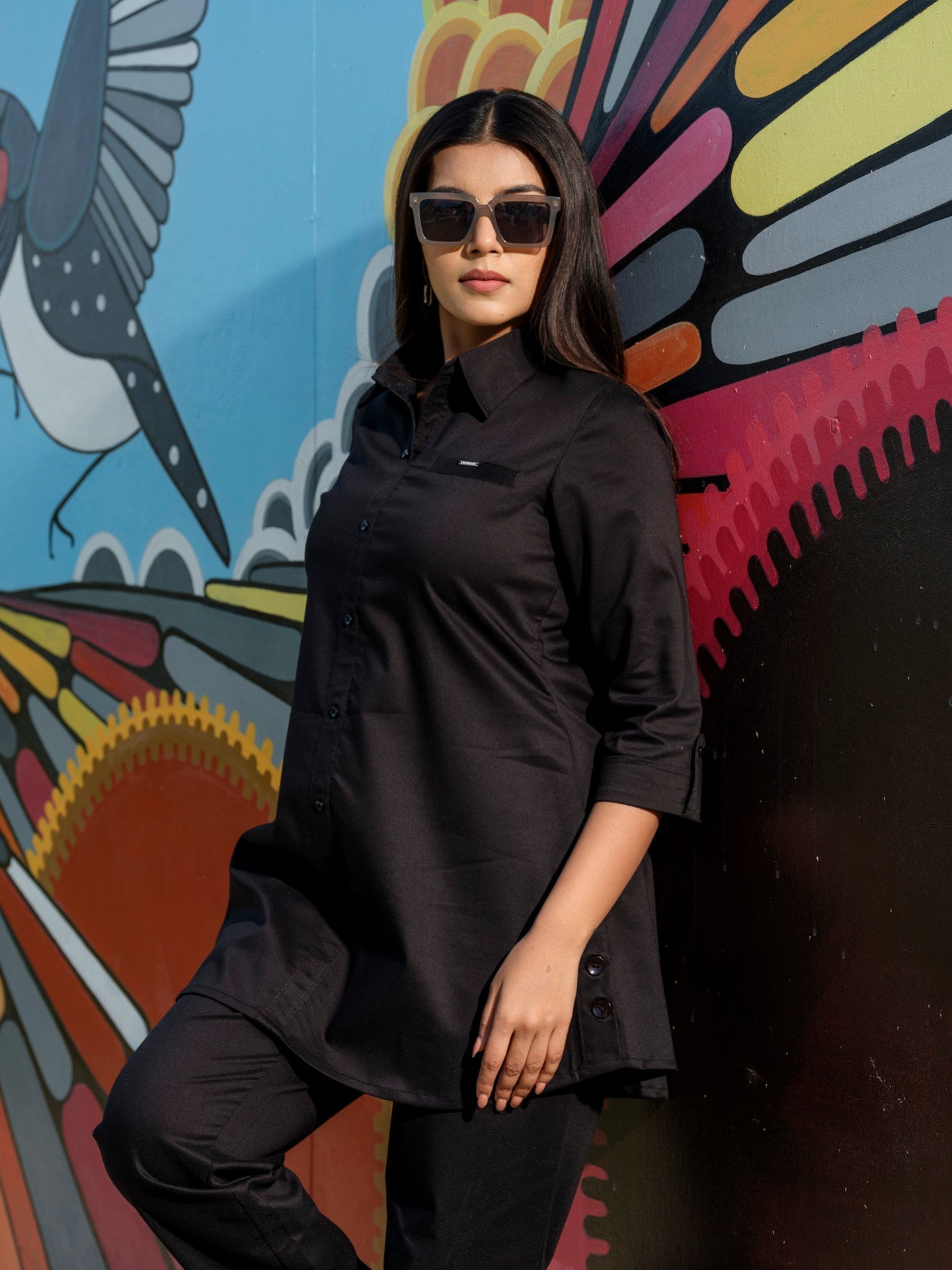Coloured Denim shirt top with full loose pants