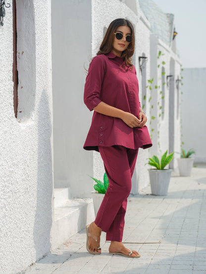 Coloured Denim shirt top with full loose pants