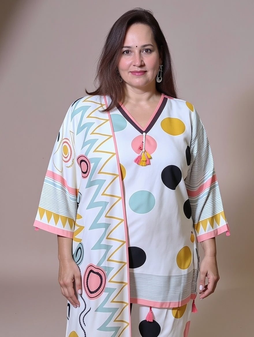 MUSLIN DIGITAL POLKA DOT PRINT FARSHI SALWAR AND FULL COTTON LINING
