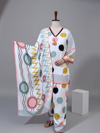 MUSLIN DIGITAL POLKA DOT PRINT FARSHI SALWAR AND FULL COTTON LINING