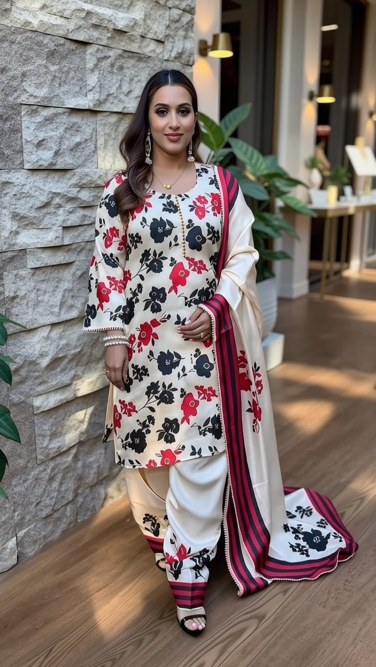 Women's Cotton Farshi Salwar Suit Set 3-Piece Floral Printed
