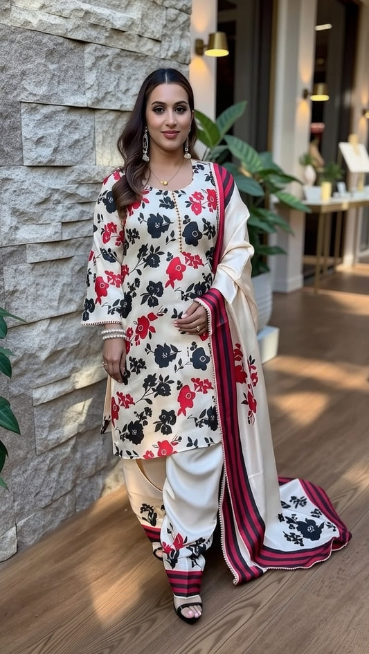 Women's Cotton Farshi Salwar Suit Set 3-Piece Floral Printed